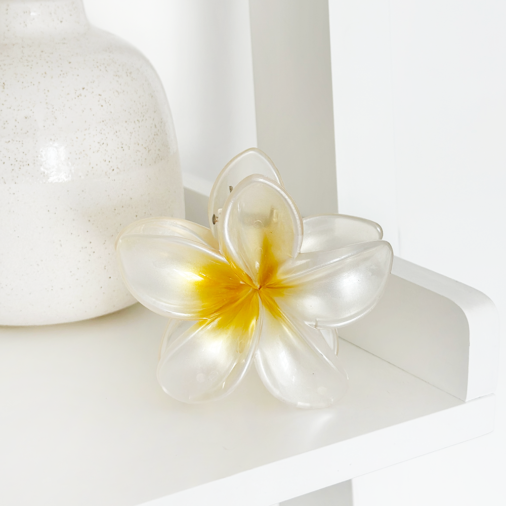 Tropical Flower Claw Clip - White