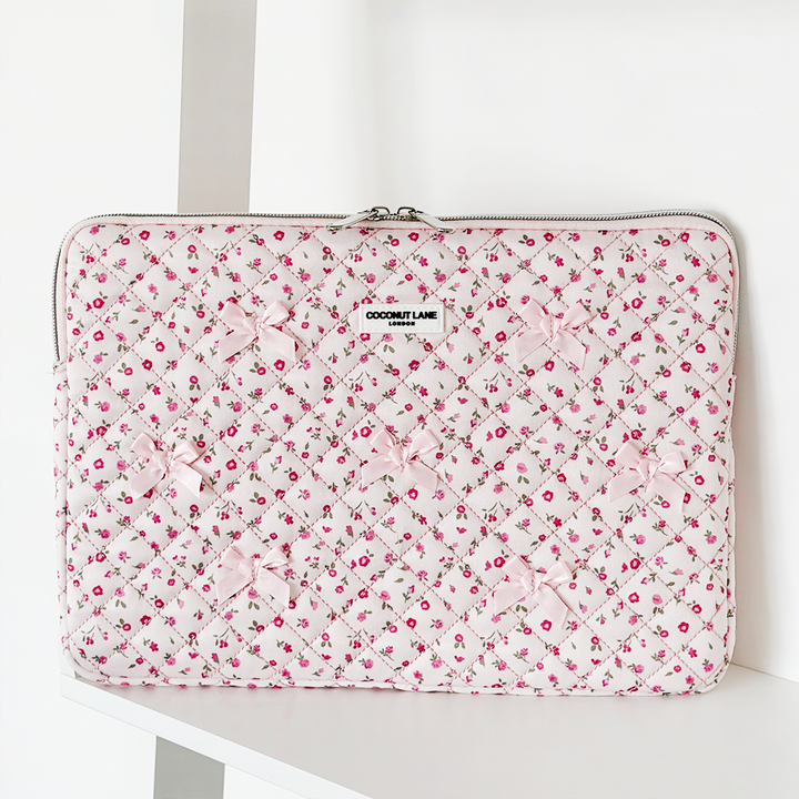 Quilted Pink Watercolour Flowers Laptop Sleeve