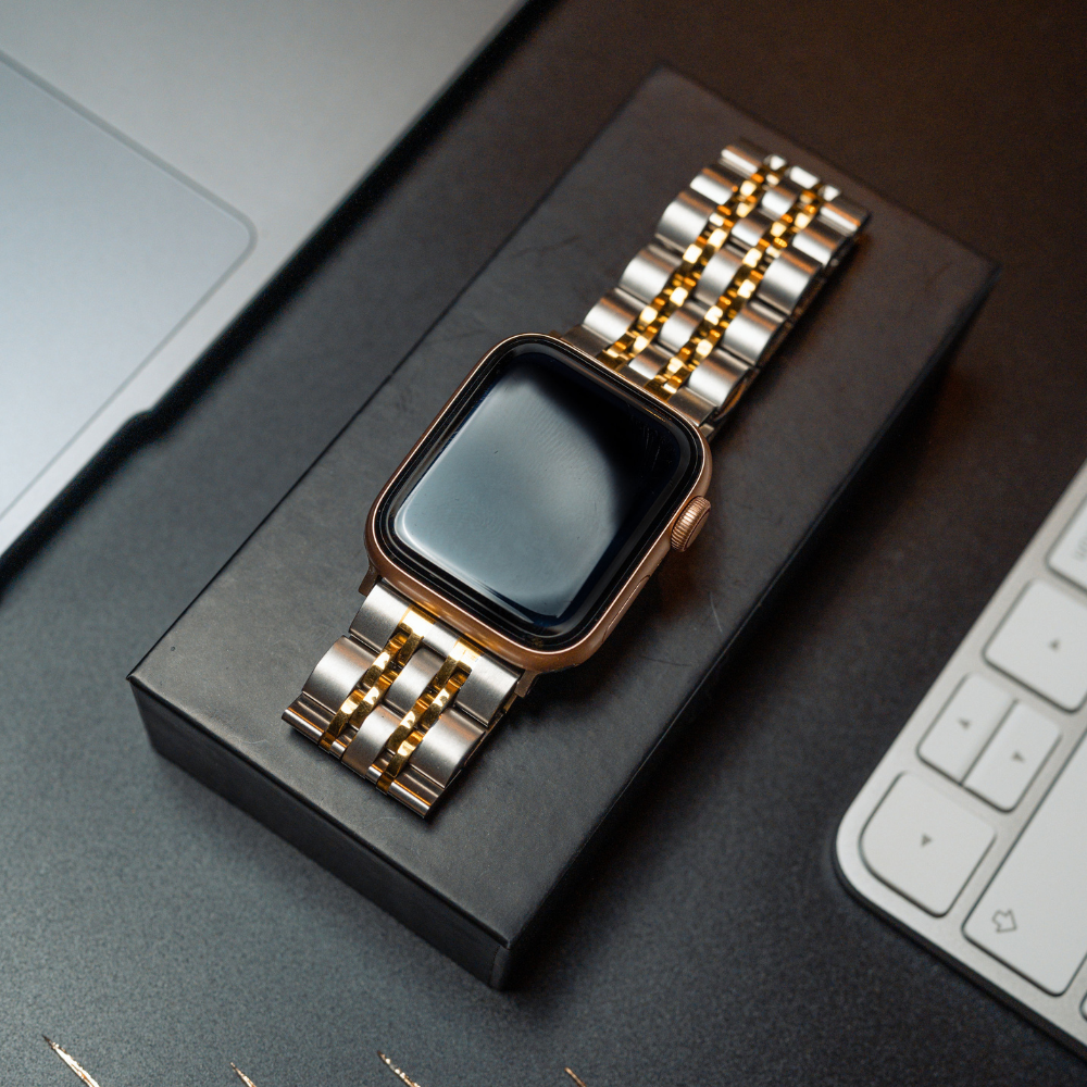 Stainless Steel Apple Watch Strap Silver Gold