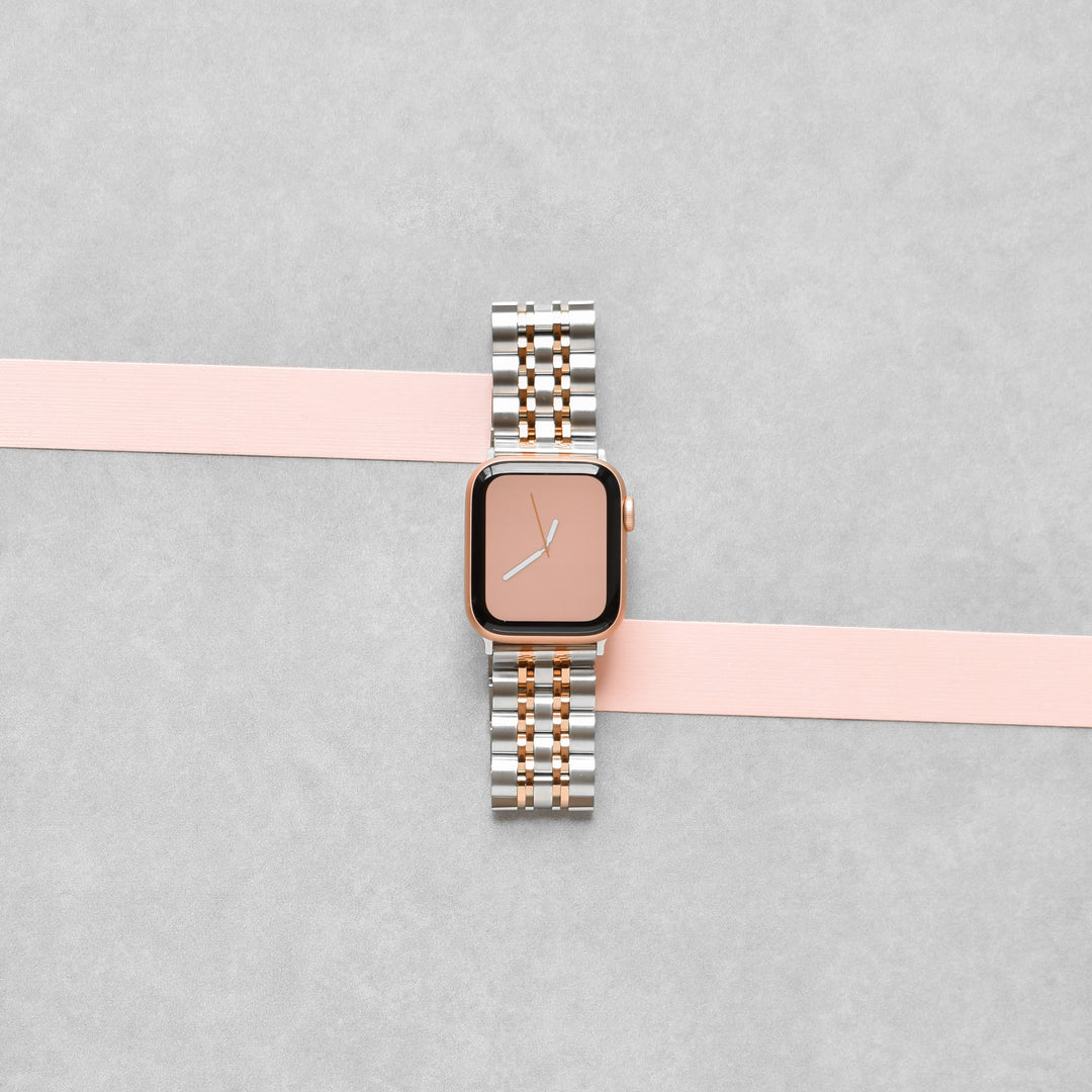 Stainless Steel Apple Watch Strap Silver Rose Gold